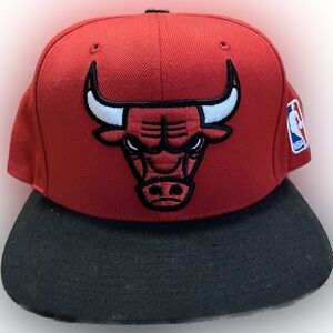 Red and Black Mitchell & ness Bulls snap back